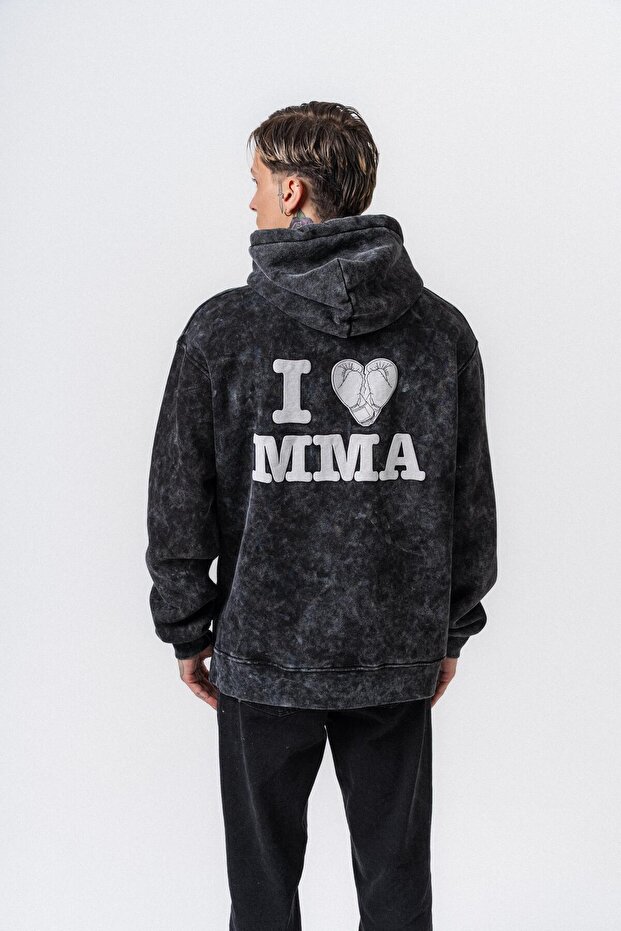 Men's Mma Printed Hooded Oversize Hoodie Black