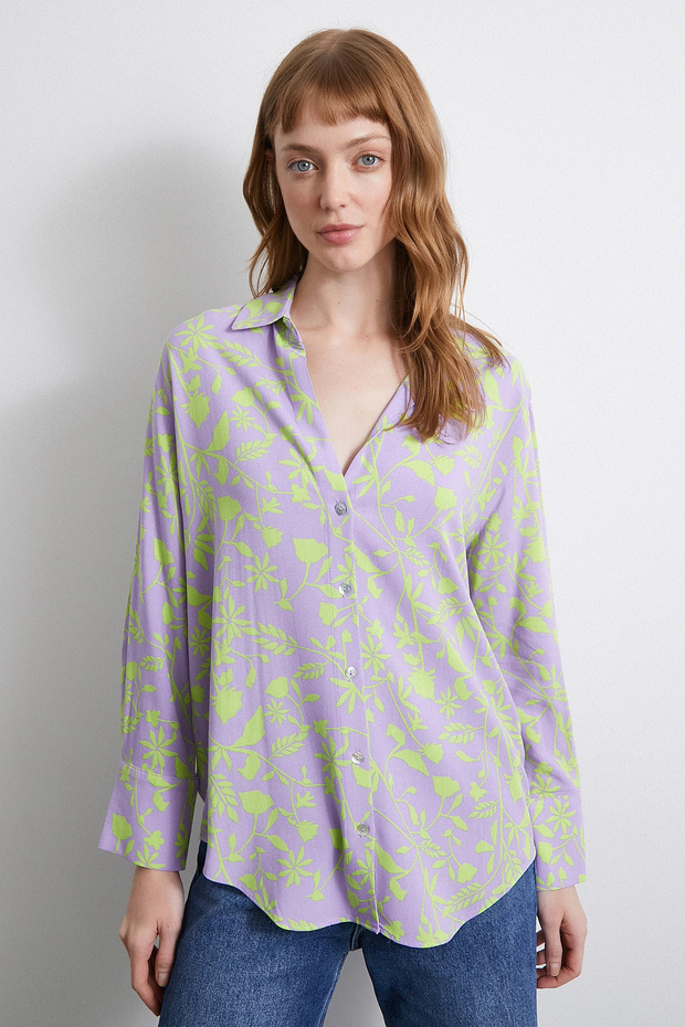 Orman Desenli Gömlek Mor - 5
