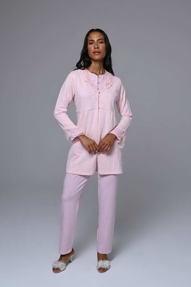 Women's Powder Winter Special Design Lace Maternity Maternity Dressing Gown Pajama Set 3-Piece Set