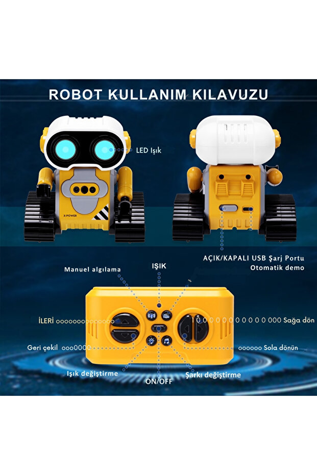 Oyuncak Uzaktan Kumandalı Şarjlı Sesli Işıklı El Sensörlü 360° Dönen İnteraktif Akıllı Robot - 8
