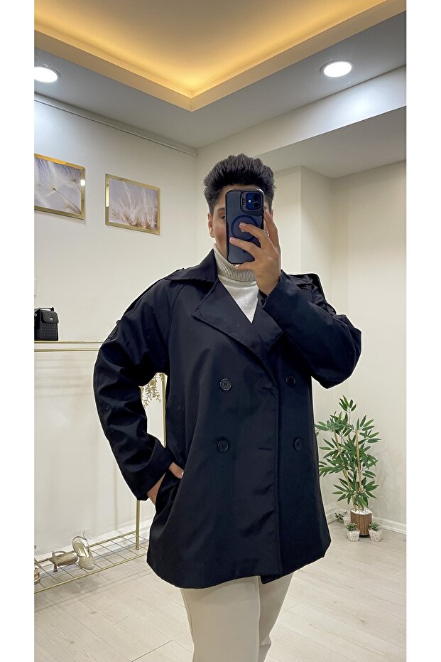 Kruvaze kısa trenç ceket - 3