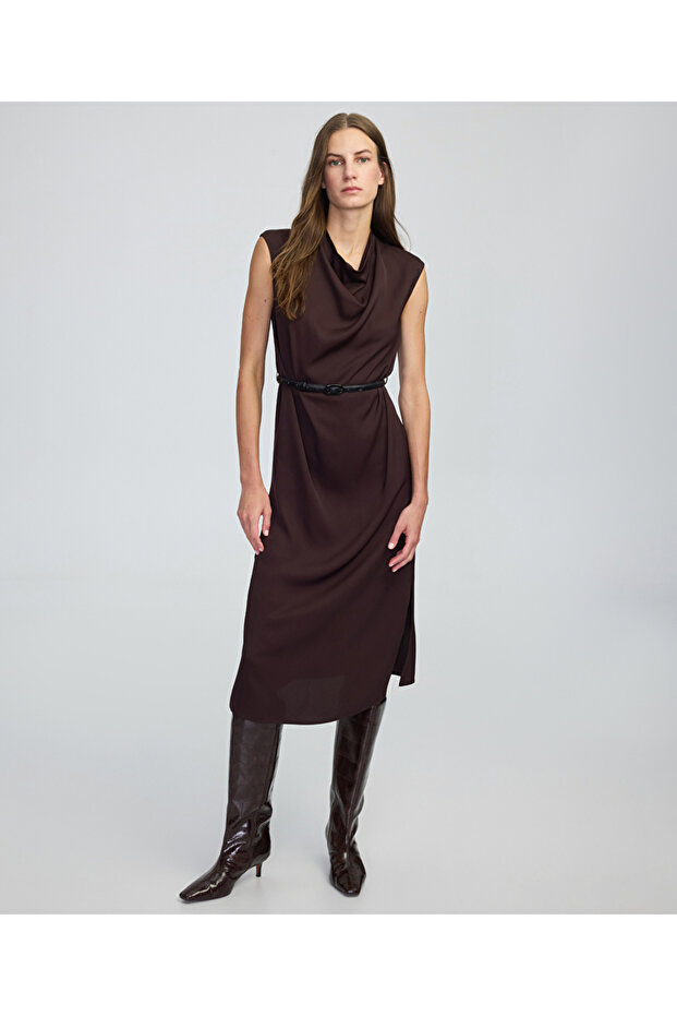 Kemerli midi elbise - 2