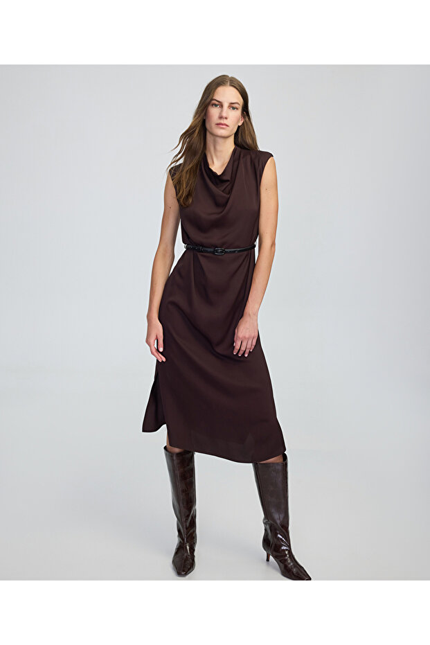 Kemerli midi elbise - 1