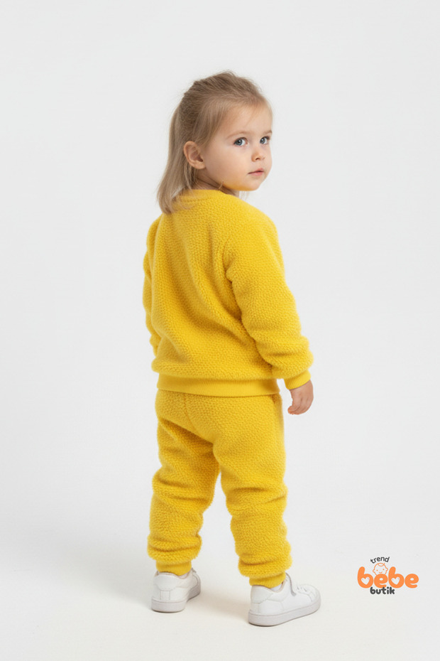 Tweety Desenli Sarı Welsoft Kız Çocuk Eşofman Takımı – Yumuşak Peluş Kumaş, Kışlık Rahat Takım - 3