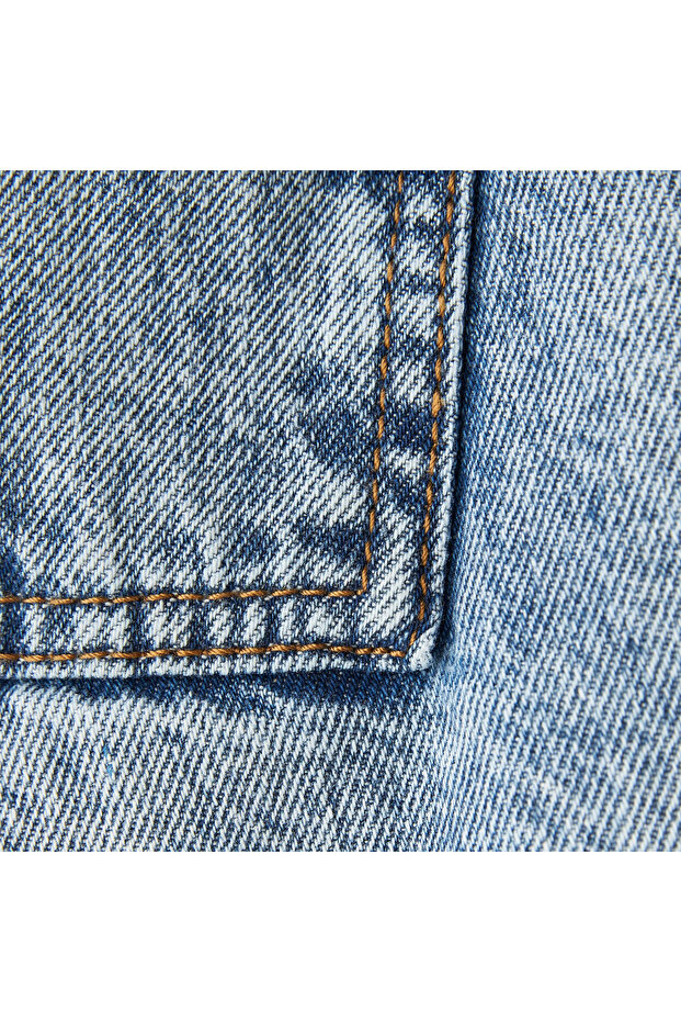 Solid Denim Skorts with Pocket - 5