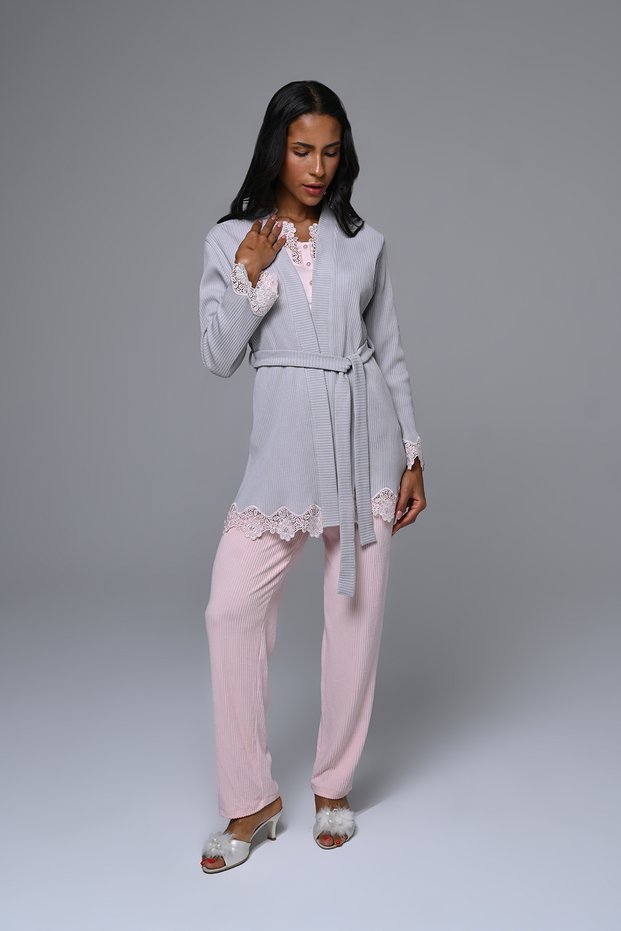 Lace Dressing Gown Women's Pajamas Set 3 Pieces