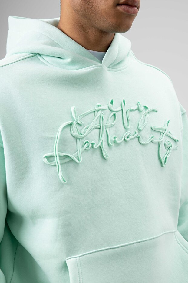 Oversize Baskılı Kapüşonlu Sweatshirt Mint - 3