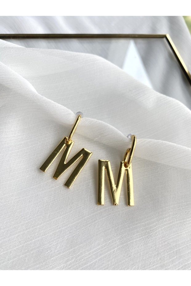 Women's M Letter Steel Gold Earrings