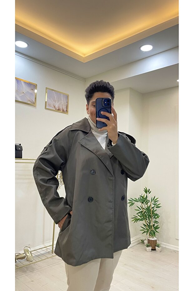 Kruvaze kısa trenç ceket - 1