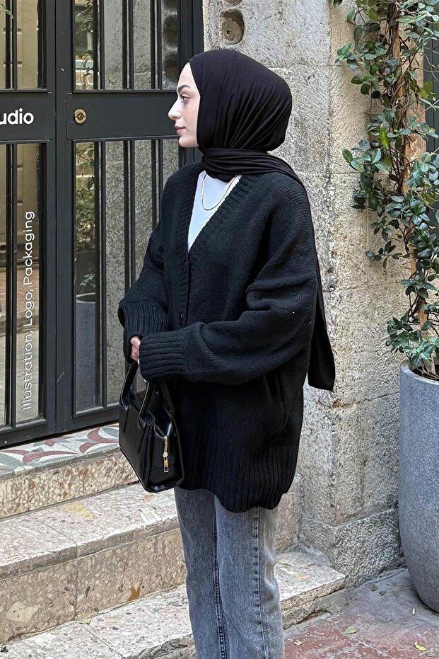 Salaş Dokulu Basic Hırka Siyah - 2