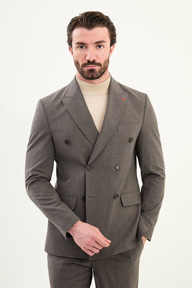 Straight Slim Fit Wide Collar Double Breasted Men's Suit Anthracite - 45420.25K