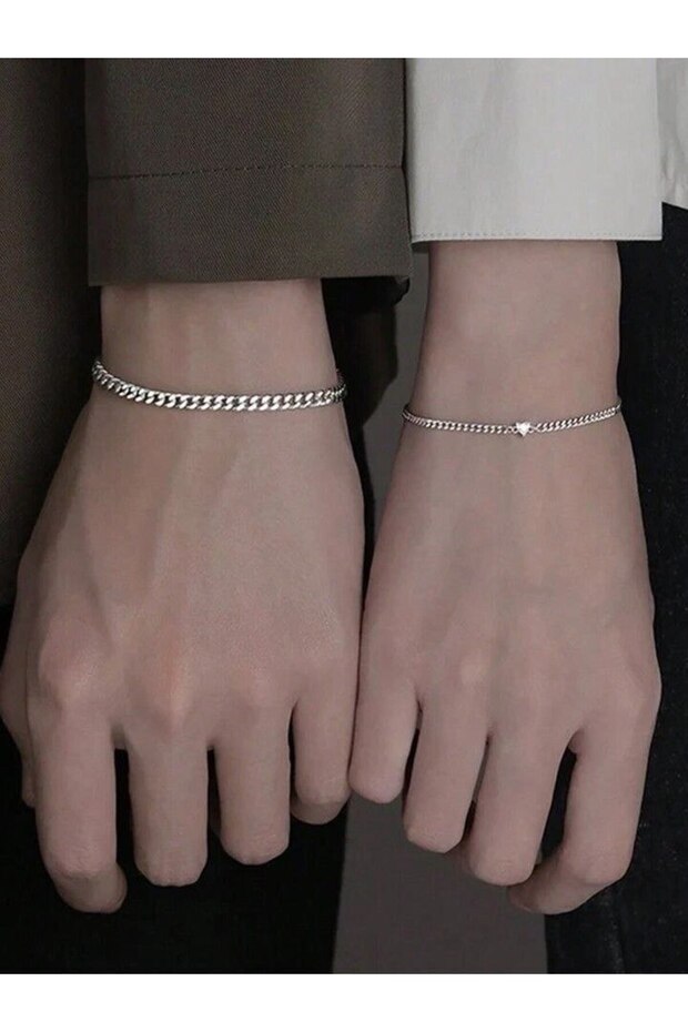 Set of 2 Silver Color Chain Bracelets