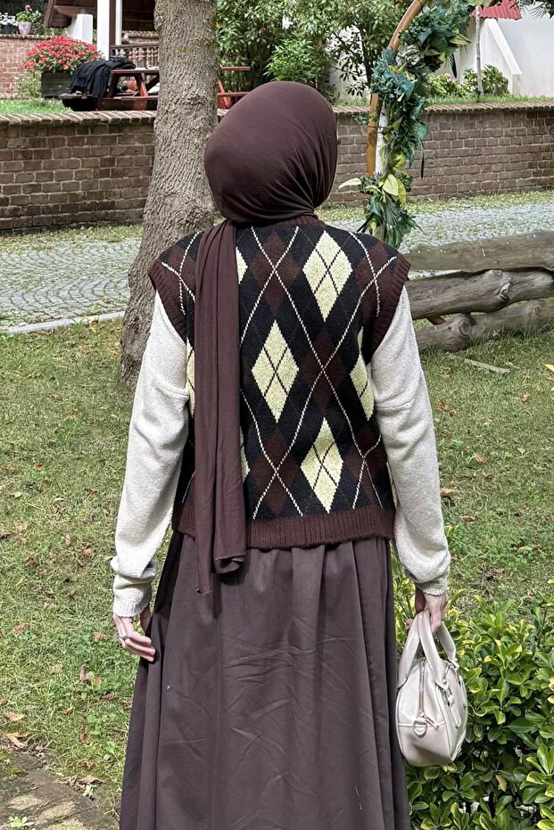 Baklava Patterned Sweater Bitter Brown - 4
