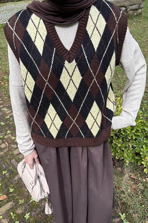 Baklava Patterned Sweater Bitter Brown - 3
