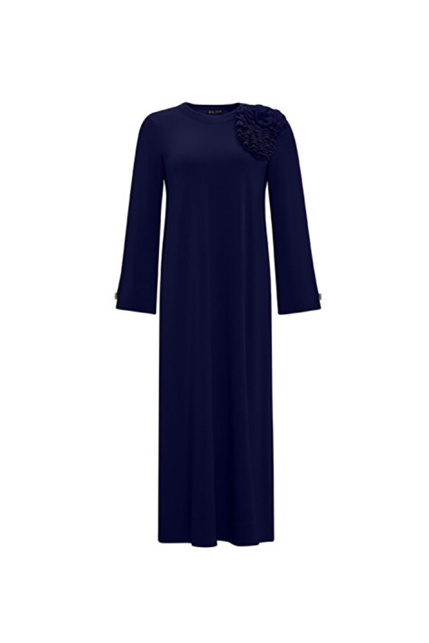 Düz Renk Basic Triko Lacivert Elbise - 1