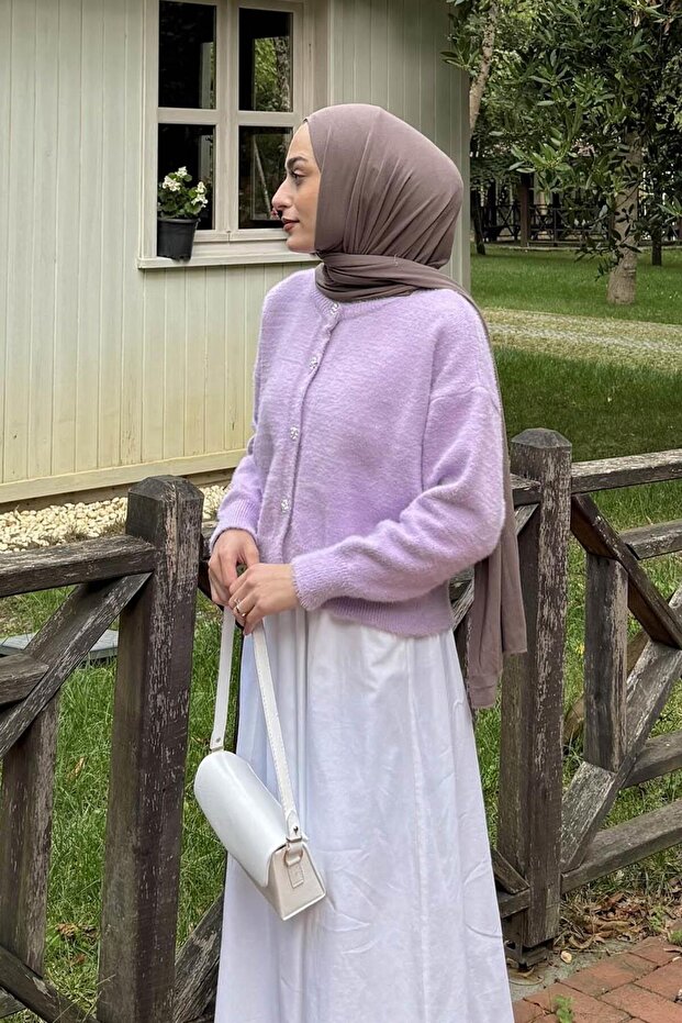 Sakallı Basic Hırka Lila - 2