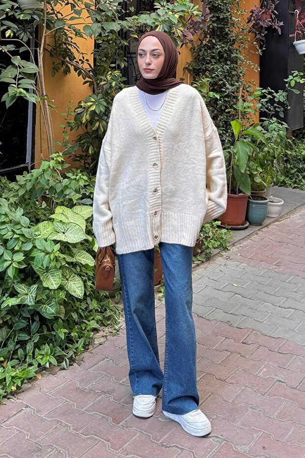 Απλή υφή Basic Cardigan Natural - 1