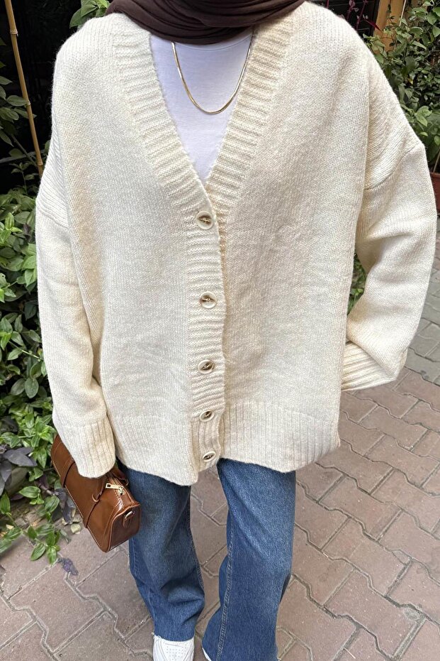 Απλή υφή Basic Cardigan Natural - 3
