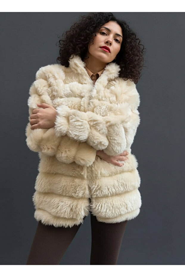 Jachetă de blană artificială de pluș - 1