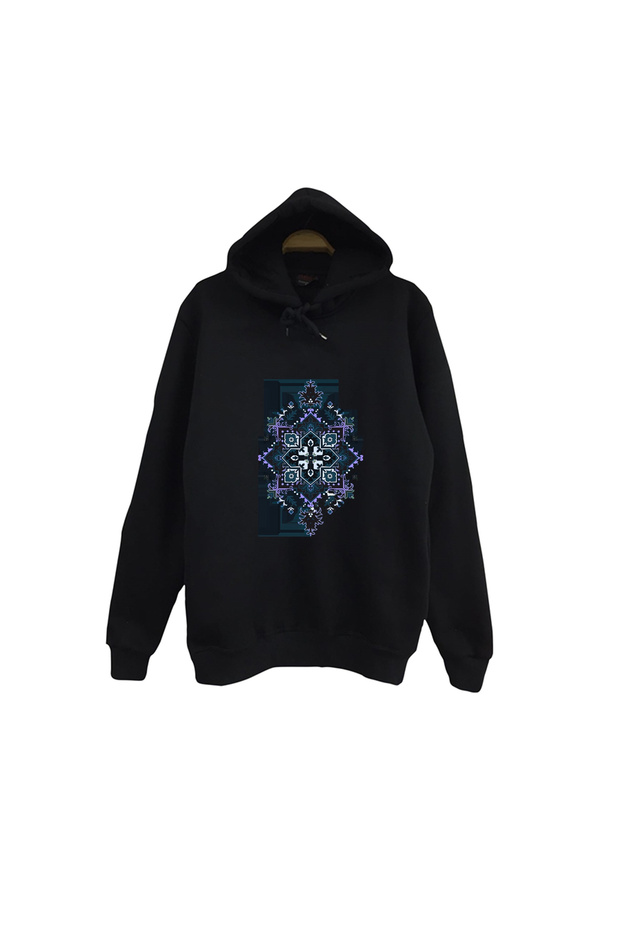 Motif - Carpet - Woven Printed Unisex 100% Cotton Black Hooded Sweatshirt