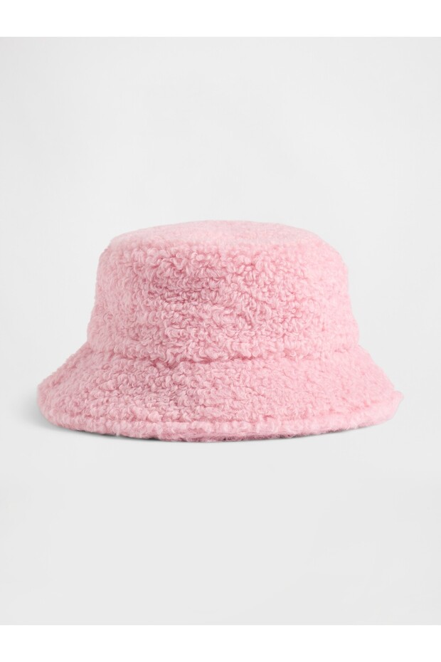 Kız Çocuk Pembe Sherpa Bucket Şapka - 1