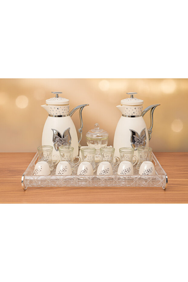 Thermose Set Of 22Pieces 2Pc Thermose 6Tea Cups With 6soucers 6Cawa Cup 1Tray 1Sugar Bowl For Home
