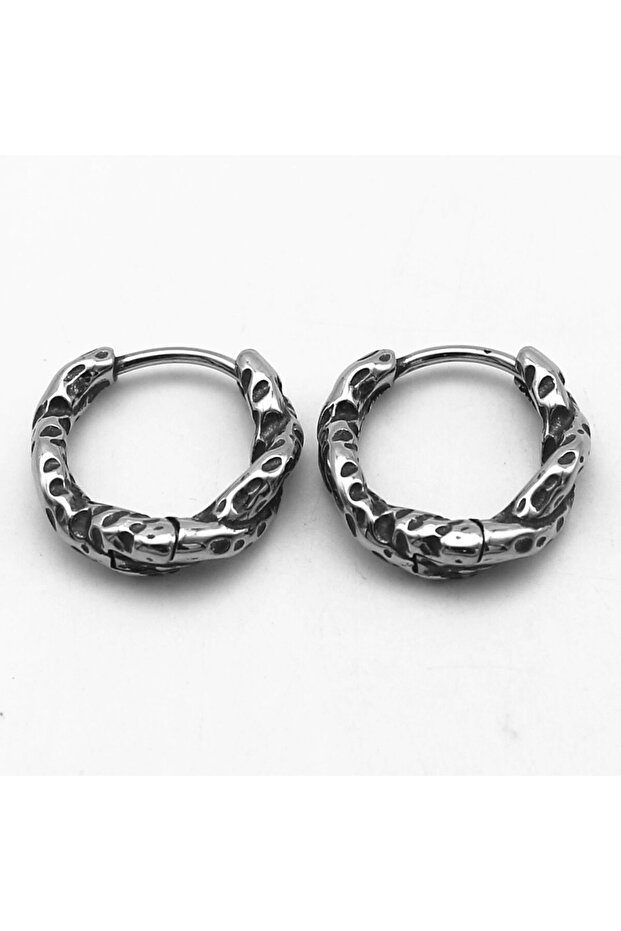Engraved Mesh Design Hoop Threaded 316L Stainless & Tarnish-Free Steel Earrings Pair