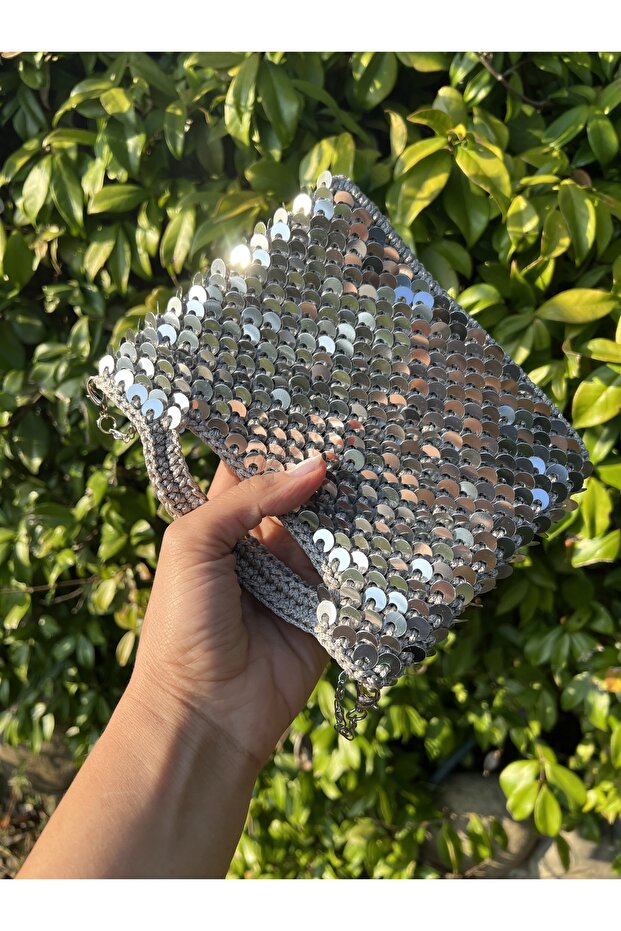 Mini Pullu Gümüş Çanta - 3