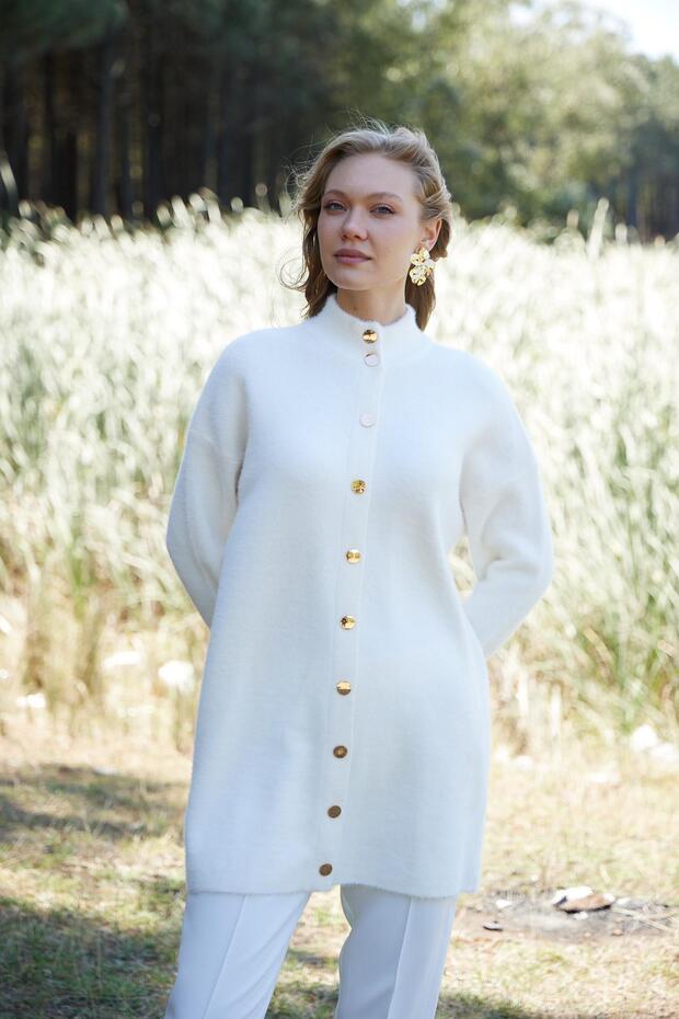 Snap-Buttoned Stand-Up Collar Soft Cardigan - 5