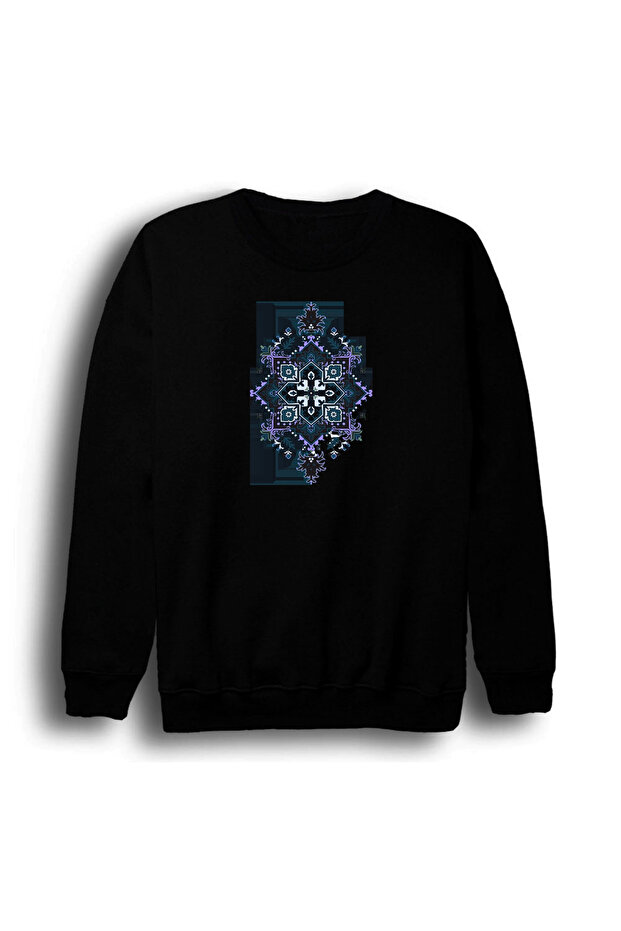 Motif - Carpet - Woven Printed Unisex 100% Cotton Black Crew Neck Sweatshirt