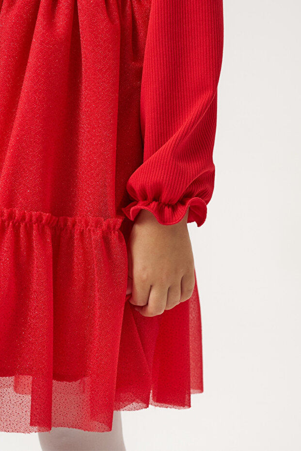 Yılbaşı Temalı Taç Hediyeli Simli Tüllü Kız Çocuk Elbise - 5