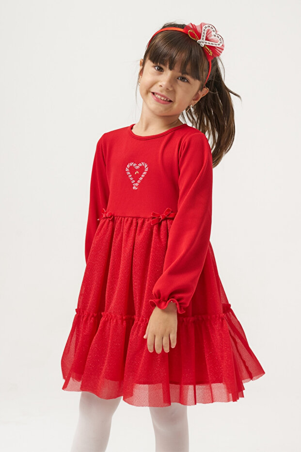 Yılbaşı Temalı Taç Hediyeli Simli Tüllü Kız Çocuk Elbise - 4
