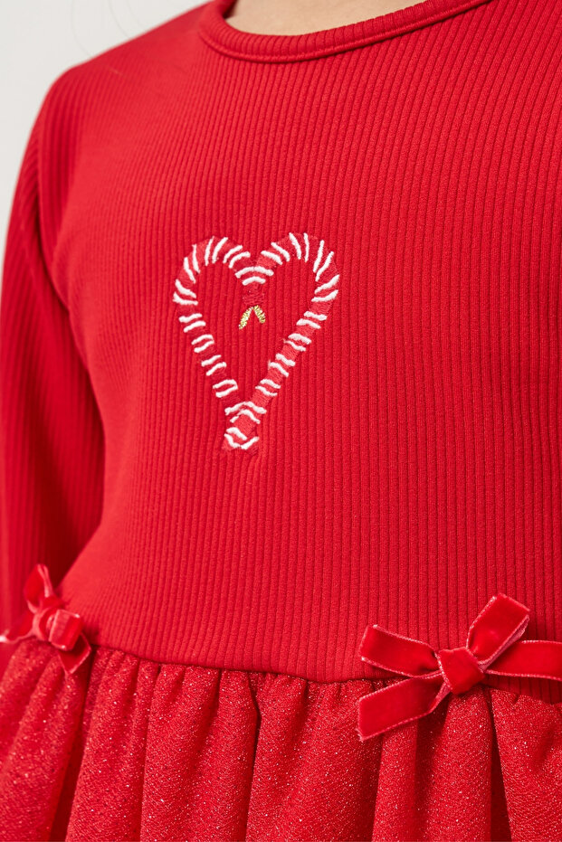 Yılbaşı Temalı Taç Hediyeli Simli Tüllü Kız Çocuk Elbise - 6