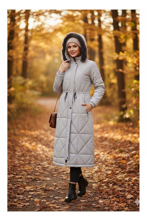 Women's Quilted Waist-Tieded Medium-Length Puffer Jacket Coat 205