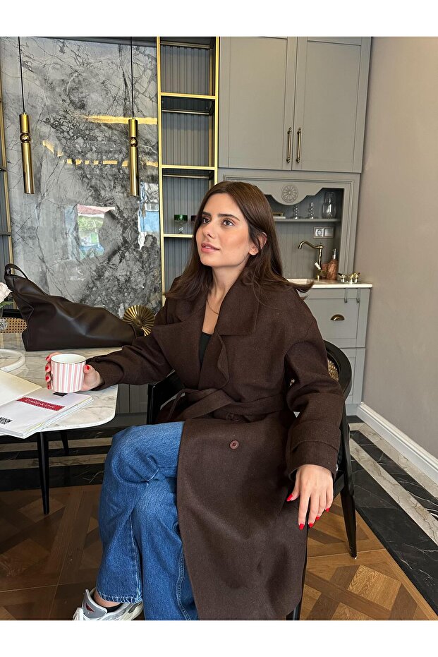 Acı Kahve Uzun Kaşe Kaban - 1