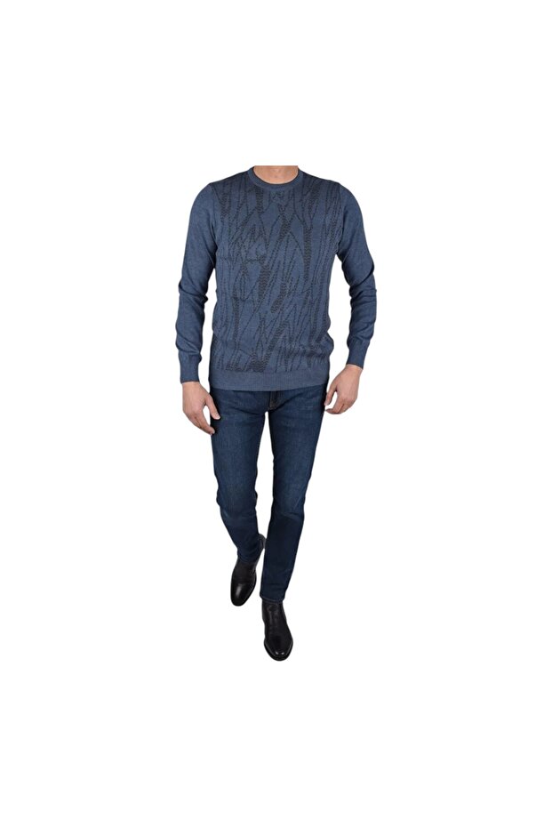 Crew Neck Patterned Sweater - 1