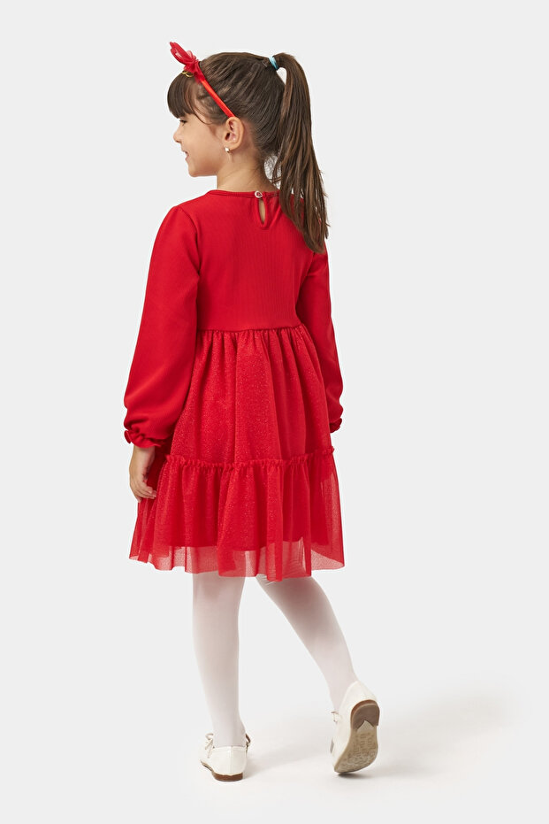 Yılbaşı Temalı Taç Hediyeli Simli Tüllü Kız Çocuk Elbise - 3