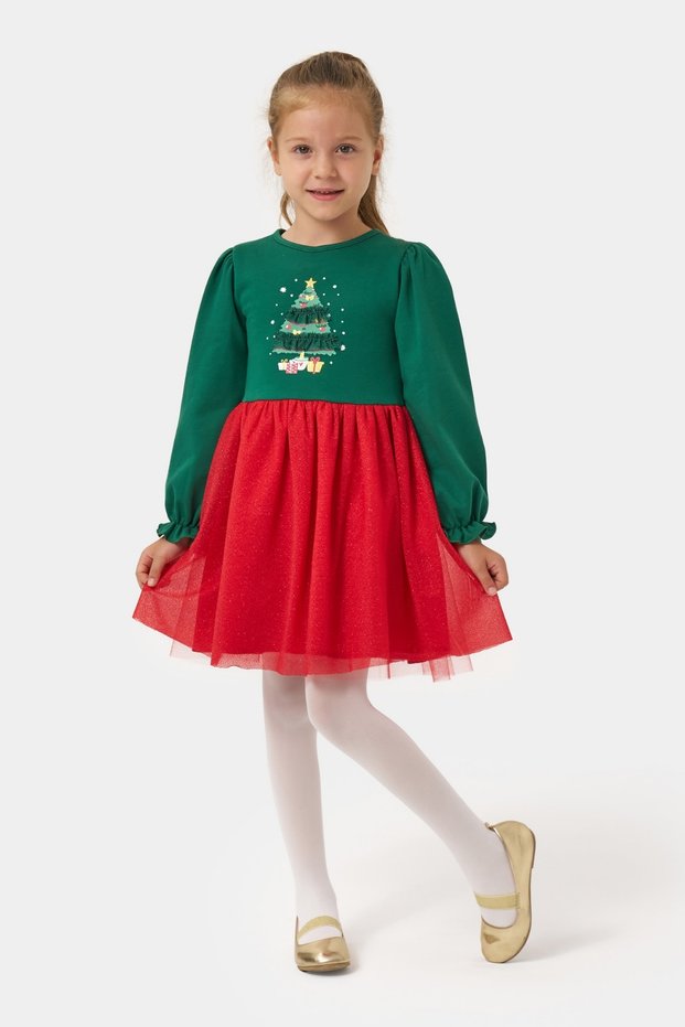 Glittery Tulle Girl's New Year's Dress in New Year's Green