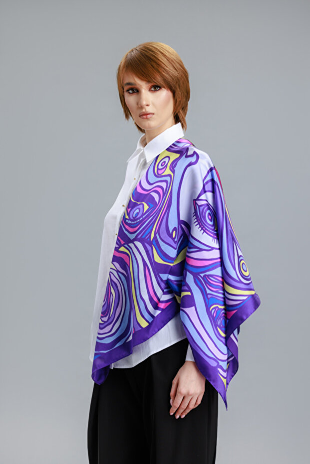 Esarfa matase naturala Violet Face - 1