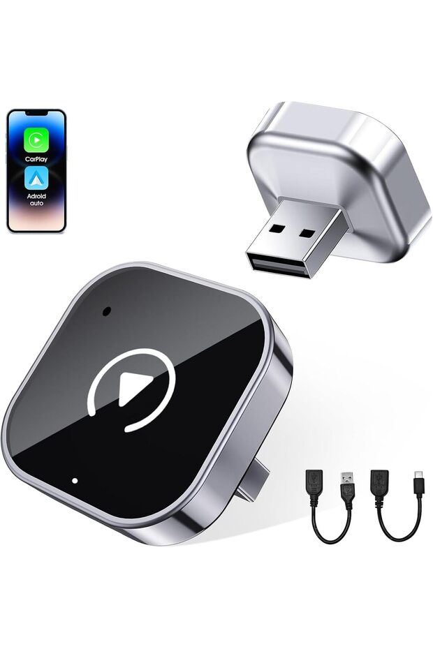 UOEPOWA 2×1 Wireless Carplay and Android Auto Adapter, Plug and Play Dongle Converts Wired to Wirel - 1