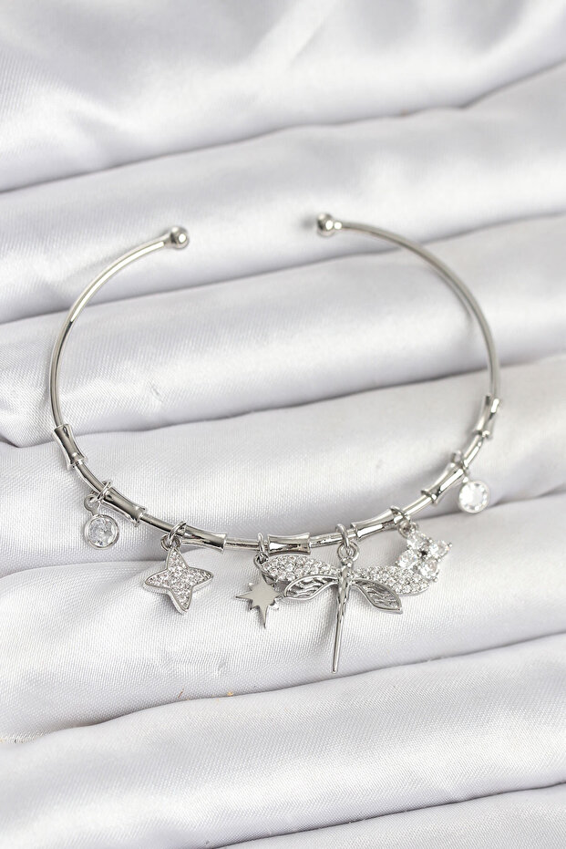 Dragonfly Charmed Silver Color Brass Women's Bracelet -