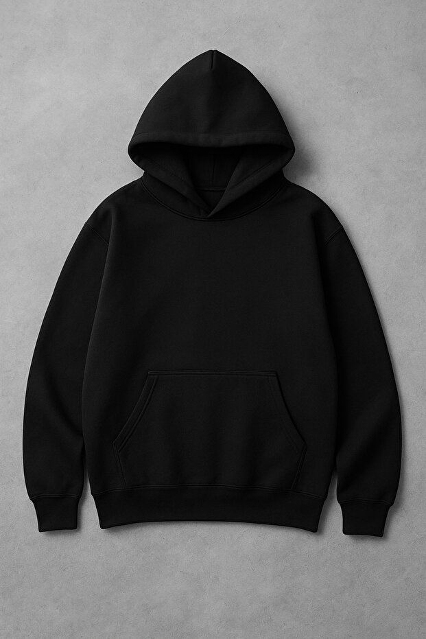 سويت شيرت أسود أساسي كبير الحجم للجنسين - 1