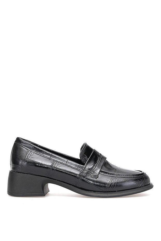 Elit Pm161 K1066 Women's Crocodile Classic Heeled Shoes Black