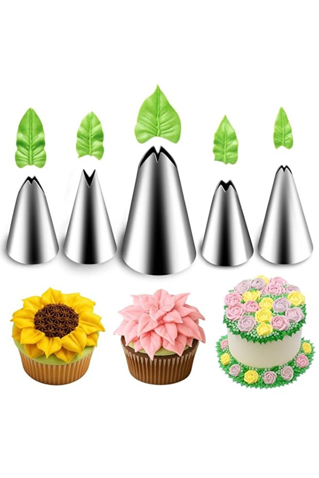Suuker 5pcs/set Leaf Piping Icing Nozzles,Stainless Steel Cake Decorating Tips Set, DIY Baking Supplies Cake Decorating Tools