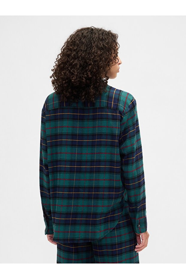 Kadın Koyu Yeşil Relaxed Flannel Pijama Üstü - 4