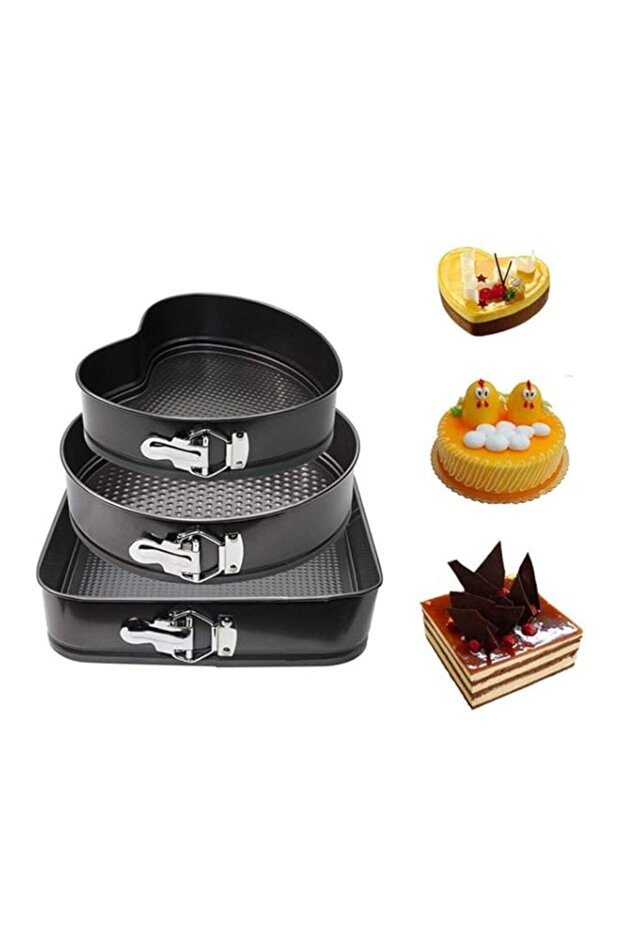 ECVV Baking Pan Mold Set 3Pcs Durable Non-Stick Leakproof Cake Pan Bakeware With Quick Release Latch And Removeable Bottom Gift
