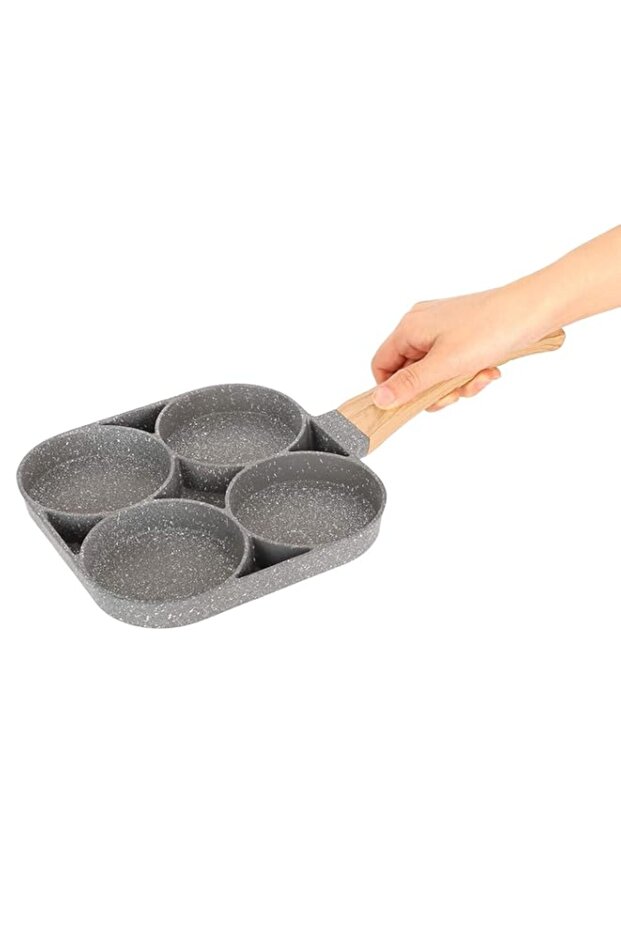 Frying Pot Long‑Lasting Cooking Pan Cooking Utensils with Wood Handle 4-Hole Sandwiches Pancakes fo
