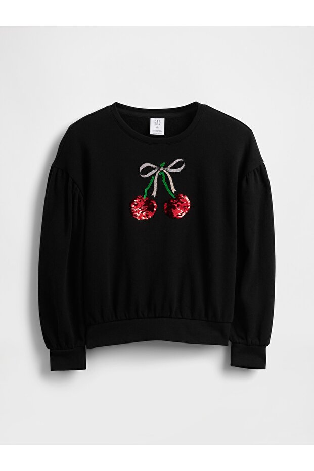 Kız Çocuk Siyah Relaxed Flippy-Sequin Grafikli Sweatshirt - 5