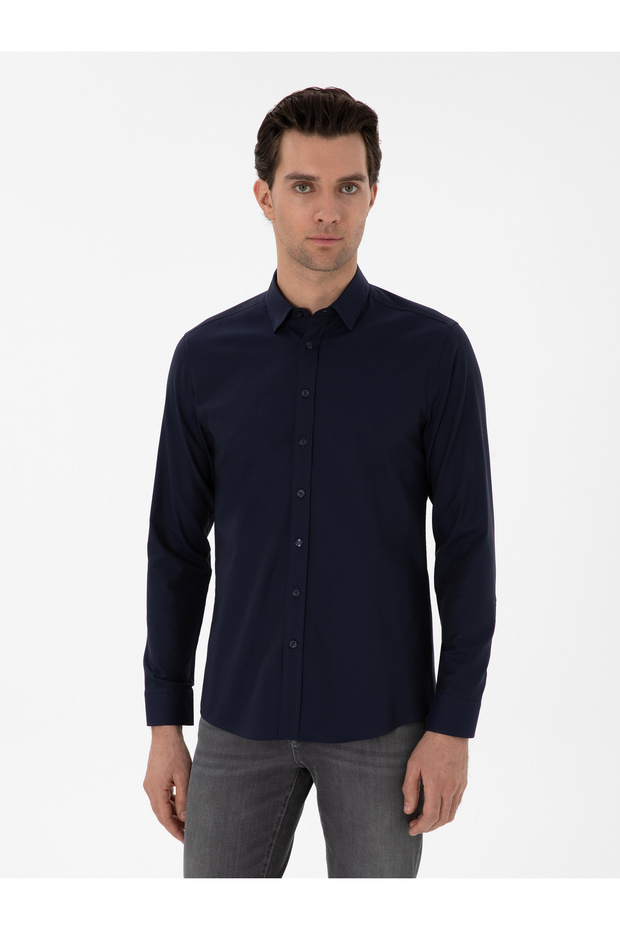 Navy Blue Slim Fit Long Sleeve Shirt 50291673-Vr033