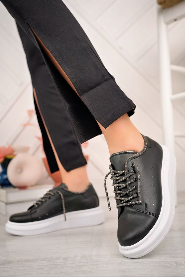 Daily Women's Sports Shoes Sneaker Stoned Lace-Up Domestic Production
